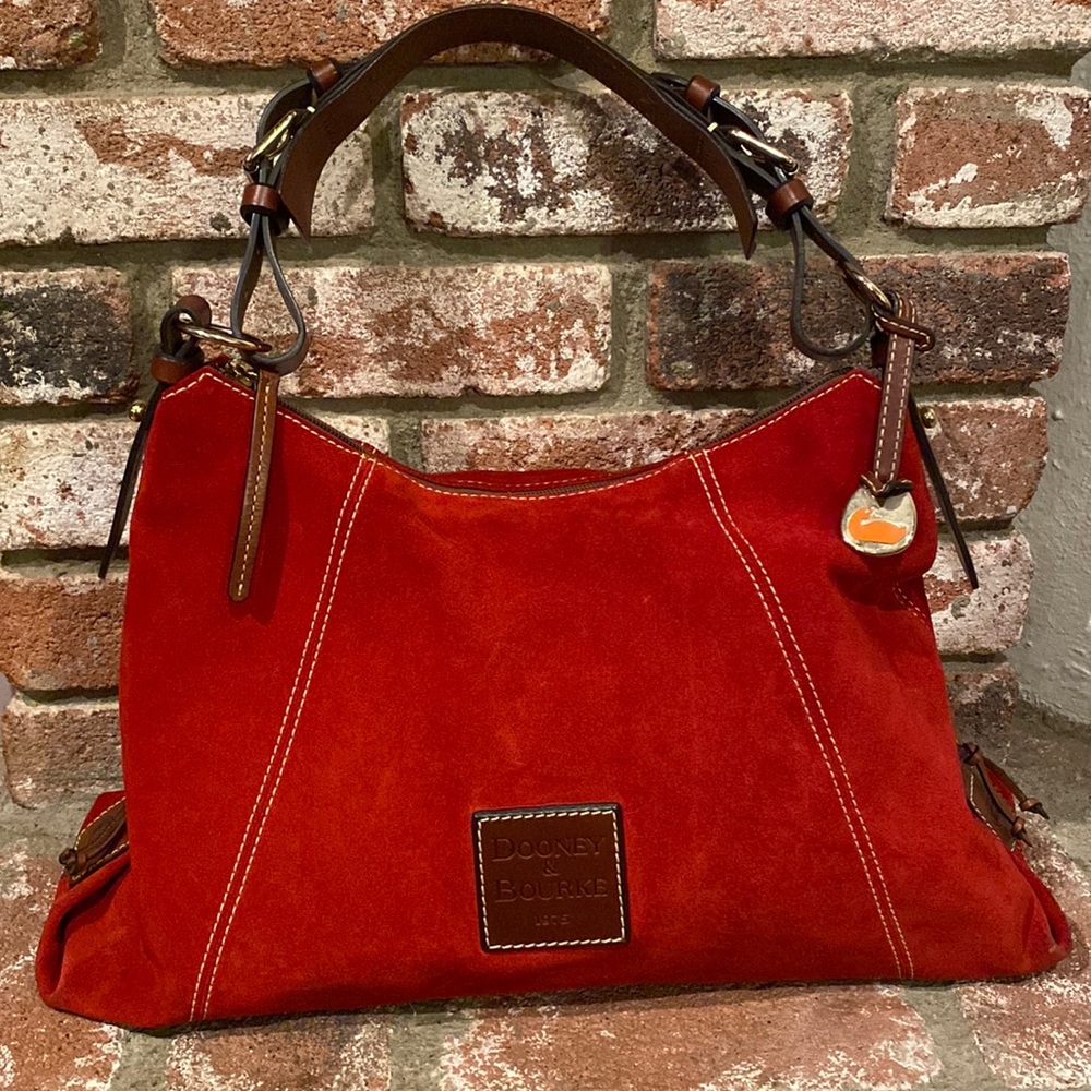 Dooney & Bourke East/West Suede Red Slouch Purse